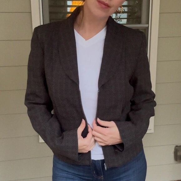 Vintage 1990s Harve Benard Blazer | Gray Zip Up Minimalist Workwear Size 8 - Picture 1 of 14